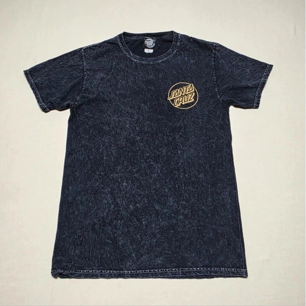 Santa Cruz Mens Small Black Acid Wash Graphic Logo Skate T-Shirt Short Sleeve